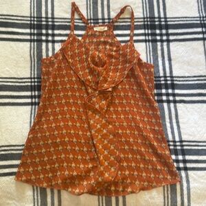 Mine orange yellow blue ruffle front adjustable strap tank blouse size small
